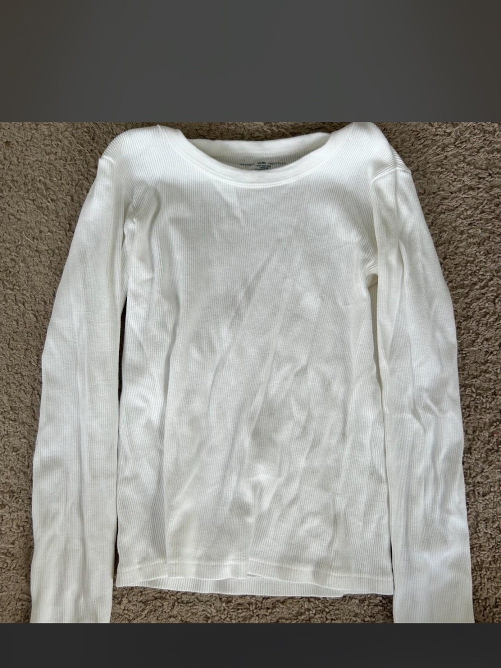 Brandy Melville White Ribbed Boatneck Long Sleeve